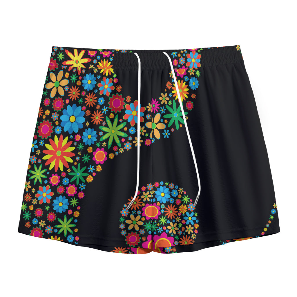 Colorful Flowers Yin Yang Print Mesh Shorts