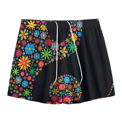 Colorful Flowers Yin Yang Print Mesh Shorts