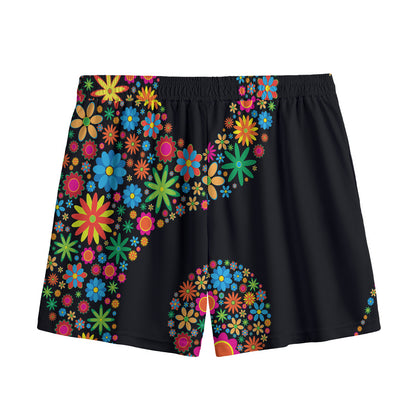Colorful Flowers Yin Yang Print Mesh Shorts