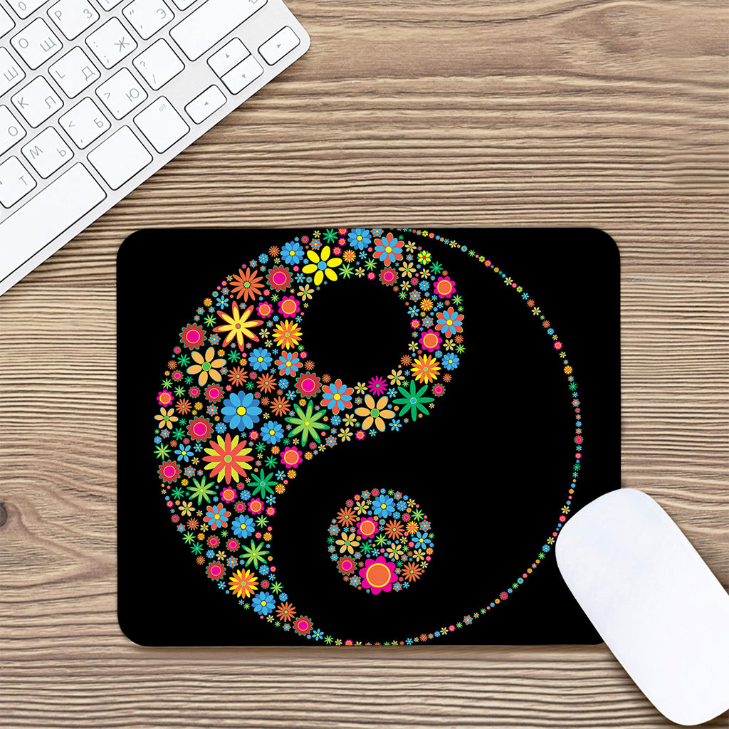 Colorful Flowers Yin Yang Print Mouse Pad