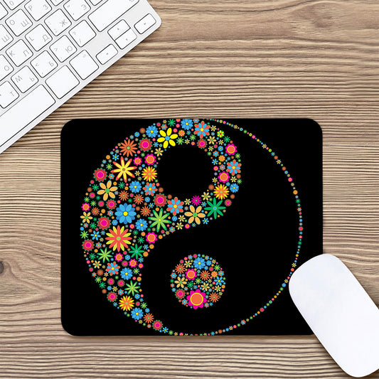 Colorful Flowers Yin Yang Print Mouse Pad