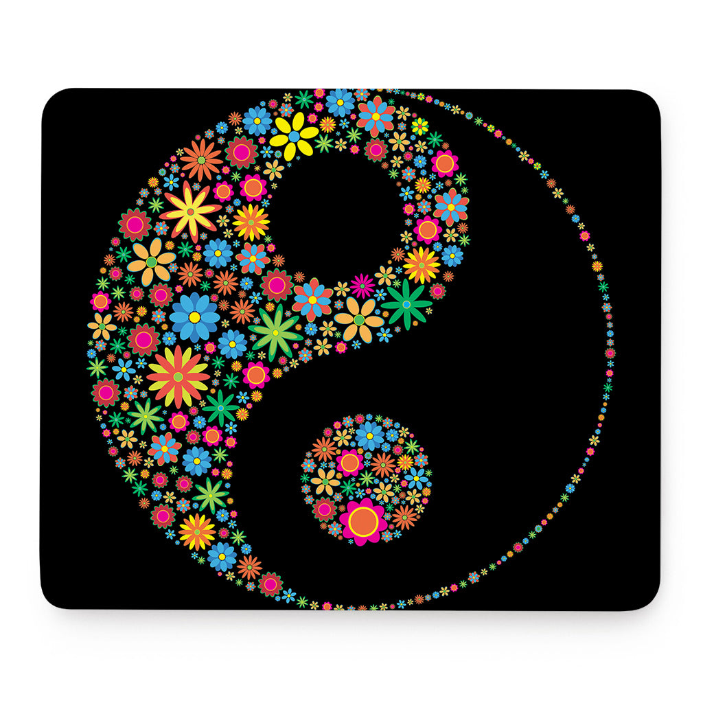 Colorful Flowers Yin Yang Print Mouse Pad