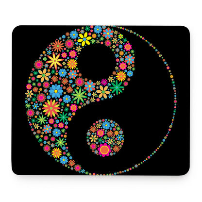 Colorful Flowers Yin Yang Print Mouse Pad