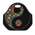 Colorful Flowers Yin Yang Print Neoprene Lunch Bag