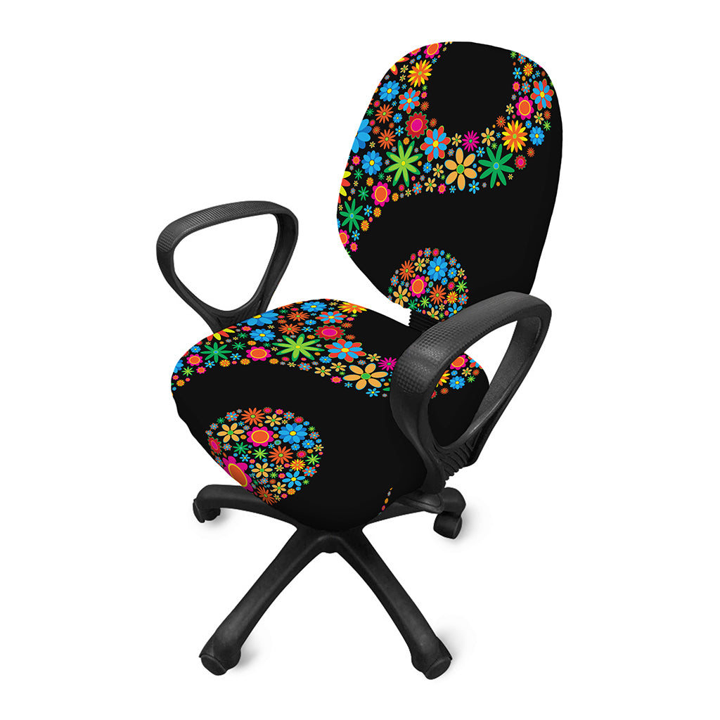 Colorful Flowers Yin Yang Print Office Chair Cover