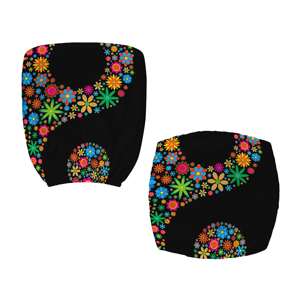 Colorful Flowers Yin Yang Print Office Chair Cover