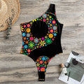 Colorful Flowers Yin Yang Print One Shoulder Bodysuit