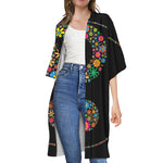 Colorful Flowers Yin Yang Print Open Front Beach Cover Up