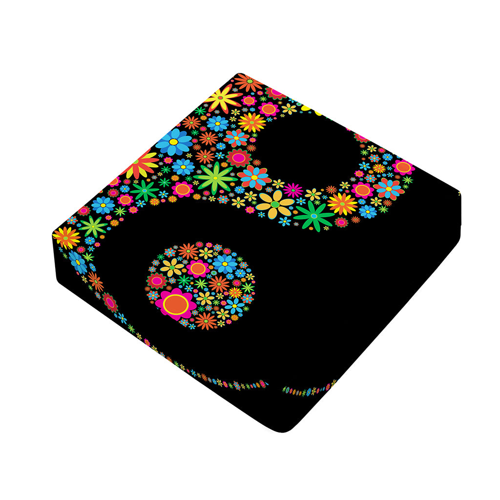 Colorful Flowers Yin Yang Print Outdoor Seat Cushion Cover