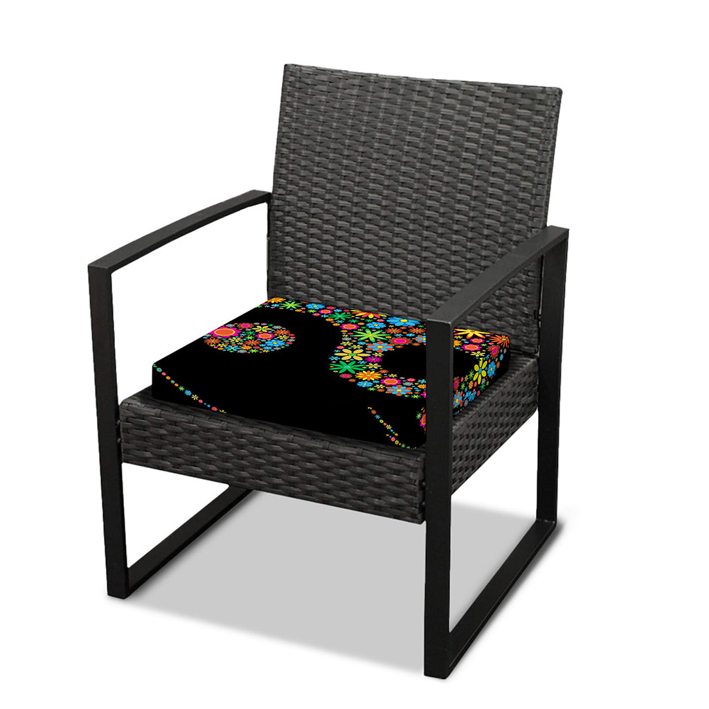 Colorful Flowers Yin Yang Print Outdoor Seat Cushion Cover