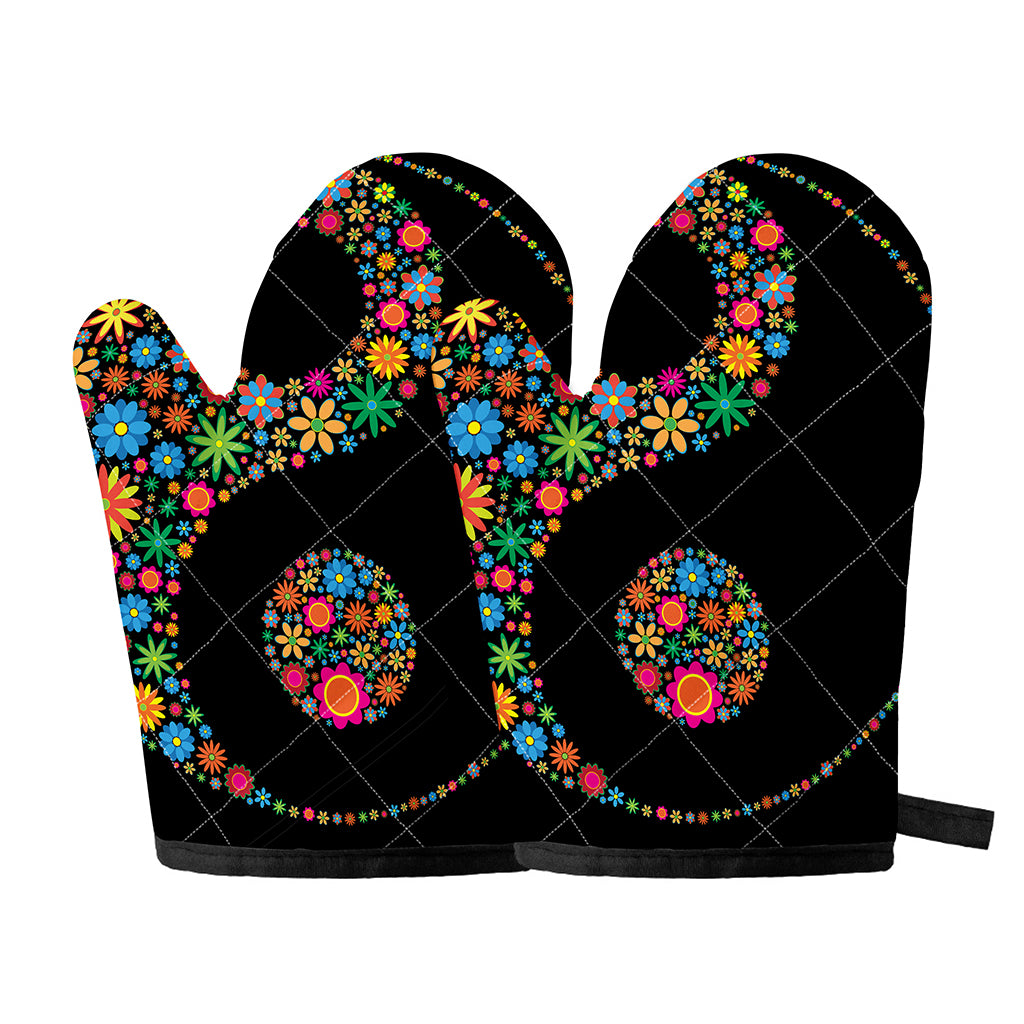 Colorful Flowers Yin Yang Print Oven Mitts
