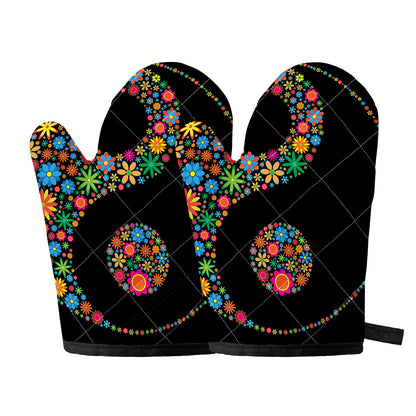 Colorful Flowers Yin Yang Print Oven Mitts