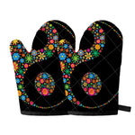 Colorful Flowers Yin Yang Print Oven Mitts