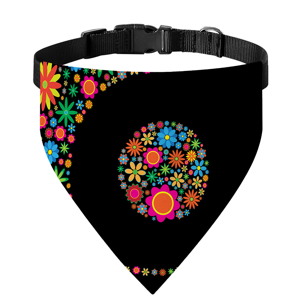 Colorful Flowers Yin Yang Print Over The Collar Dog Bandana