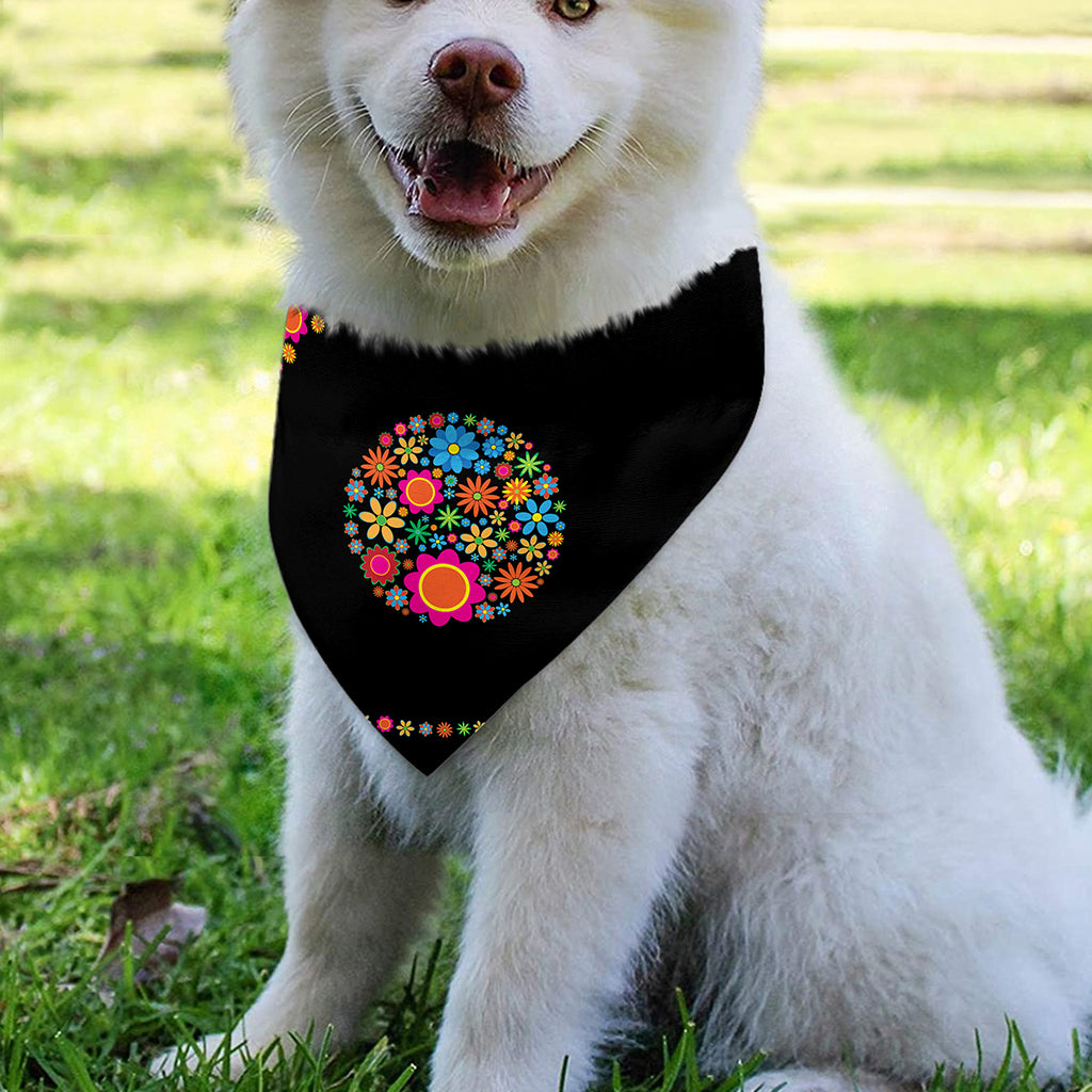 Colorful Flowers Yin Yang Print Over The Collar Dog Bandana