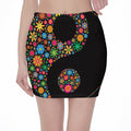 Colorful Flowers Yin Yang Print Pencil Mini Skirt