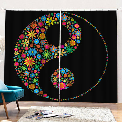 Colorful Flowers Yin Yang Print Pencil Pleat Curtains