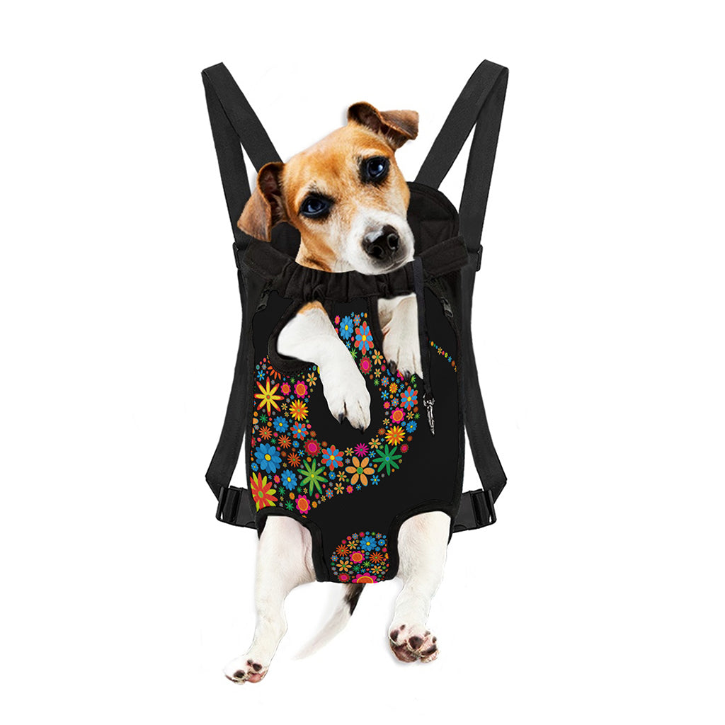 Colorful Flowers Yin Yang Print Pet Carrier Backpack