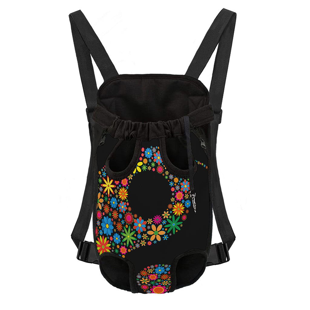 Colorful Flowers Yin Yang Print Pet Carrier Backpack