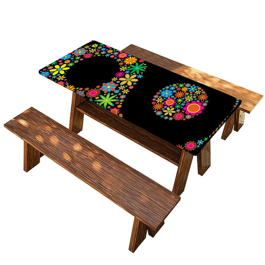 Colorful Flowers Yin Yang Print Picnic Table Cover