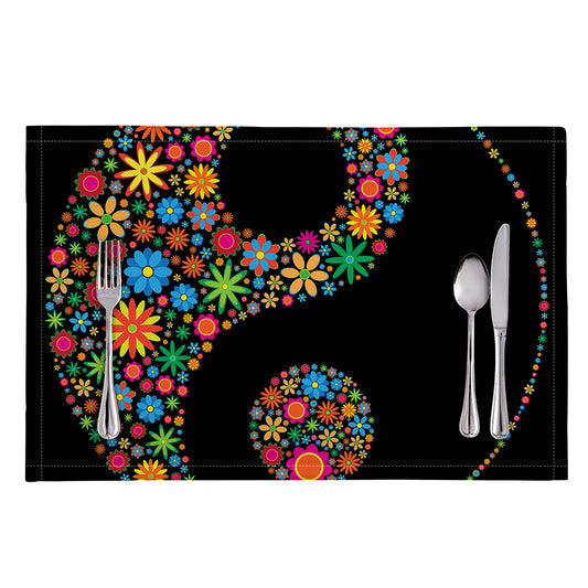 Colorful Flowers Yin Yang Print Placemat