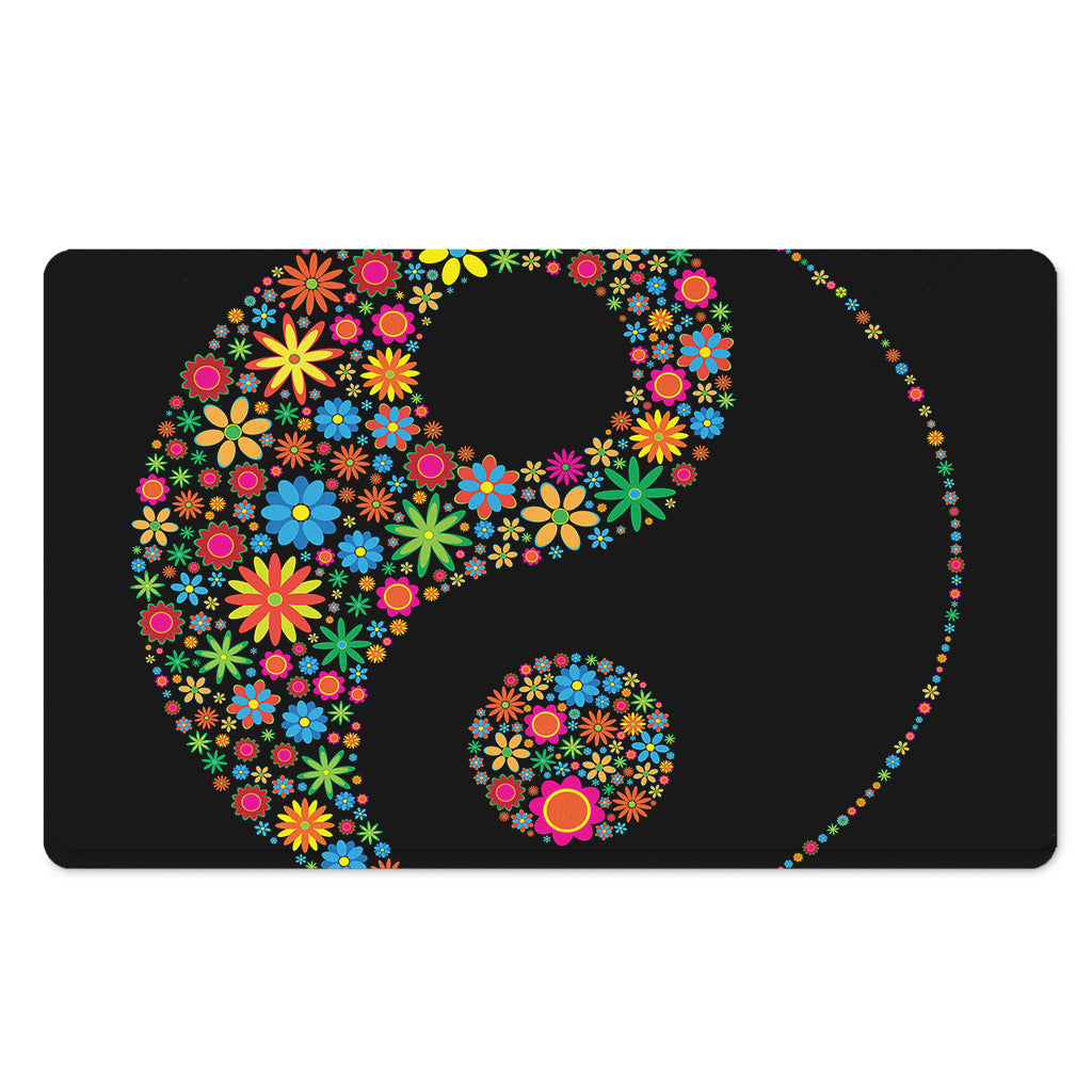 Colorful Flowers Yin Yang Print Polyester Doormat