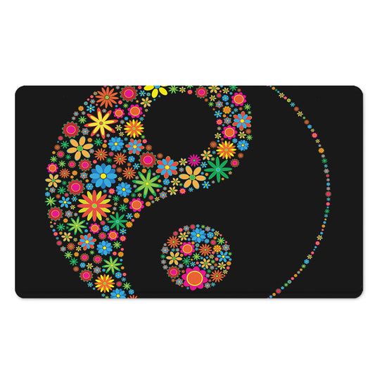 Colorful Flowers Yin Yang Print Polyester Doormat