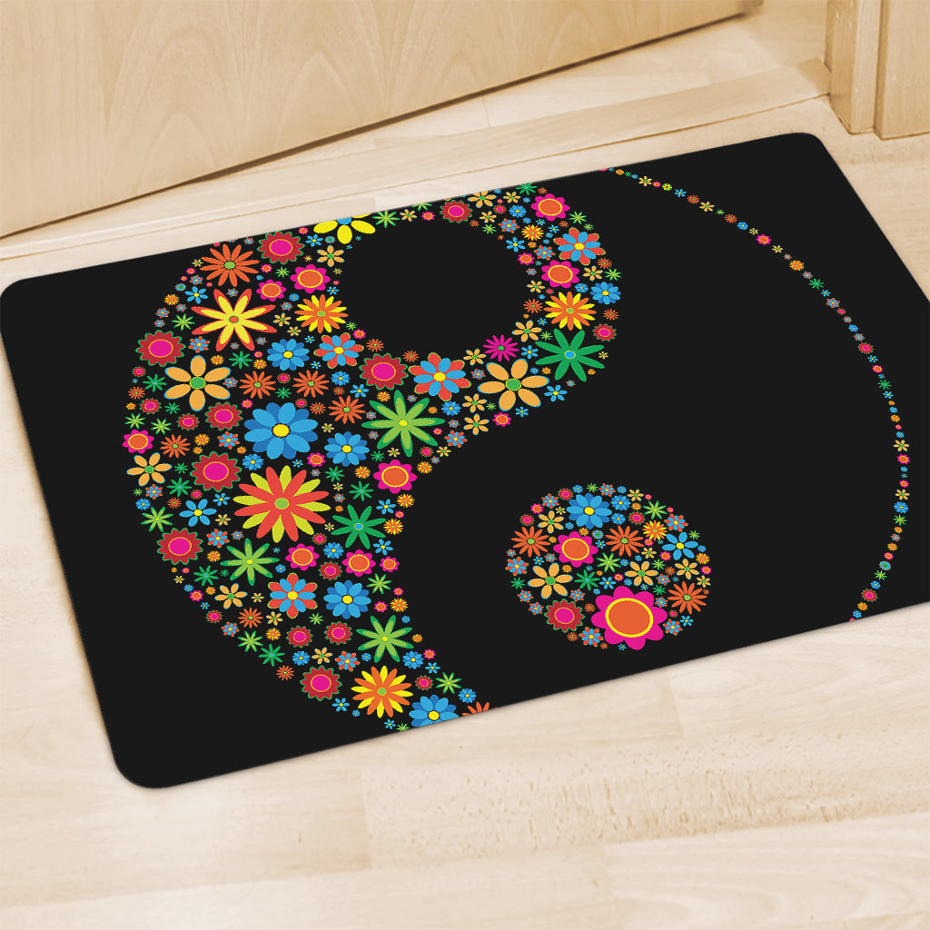 Colorful Flowers Yin Yang Print Polyester Doormat