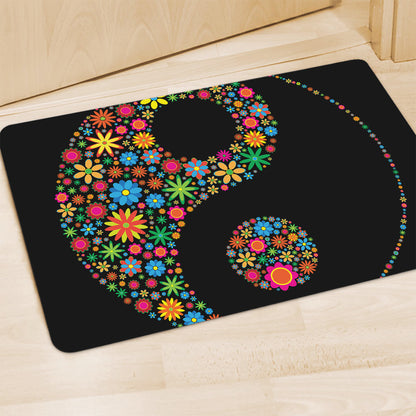 Colorful Flowers Yin Yang Print Polyester Doormat