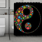 Colorful Flowers Yin Yang Print Polyester Shower Curtain