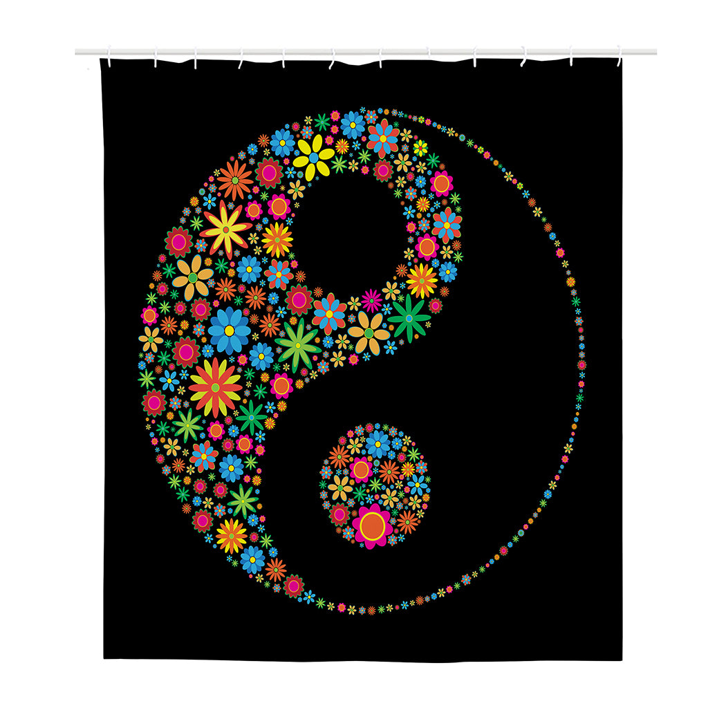 Colorful Flowers Yin Yang Print Polyester Shower Curtain