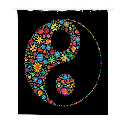 Colorful Flowers Yin Yang Print Polyester Shower Curtain