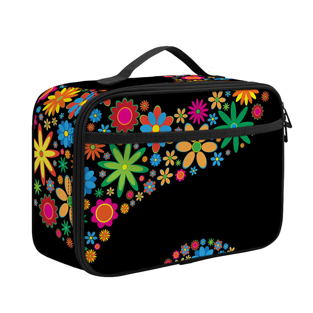 Colorful Flowers Yin Yang Print Portable Lunch Bag