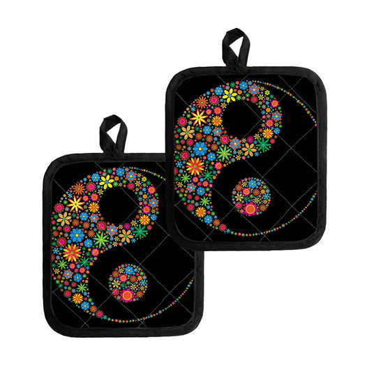 Colorful Flowers Yin Yang Print Pot Holders