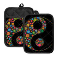 Colorful Flowers Yin Yang Print Pot Holders With Pocket