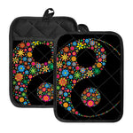 Colorful Flowers Yin Yang Print Pot Holders With Pocket