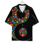 Colorful Flowers Yin Yang Print Rayon Hawaiian Shirt