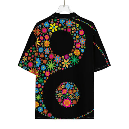 Colorful Flowers Yin Yang Print Rayon Hawaiian Shirt