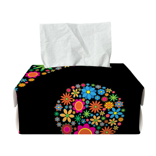 Colorful Flowers Yin Yang Print Rectangle Tissue Box Cover