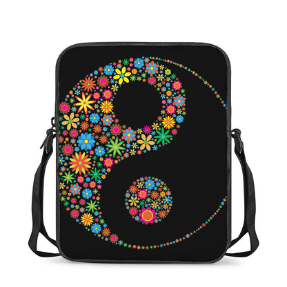 Colorful Flowers Yin Yang Print Rectangular Crossbody Bag