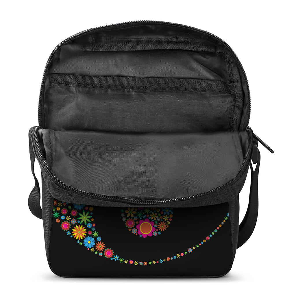 Colorful Flowers Yin Yang Print Rectangular Crossbody Bag