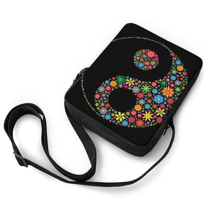 Colorful Flowers Yin Yang Print Rectangular Crossbody Bag