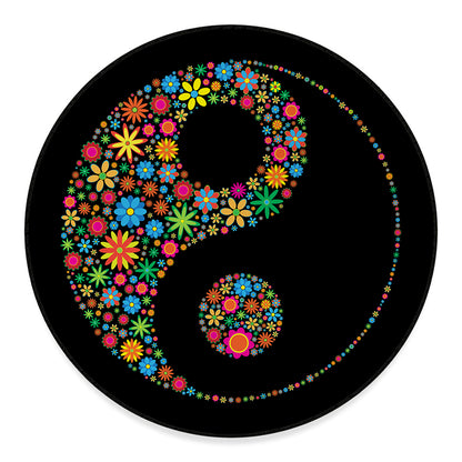 Colorful Flowers Yin Yang Print Round Floor Mat
