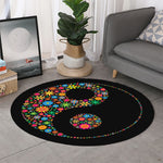 Colorful Flowers Yin Yang Print Round Rug