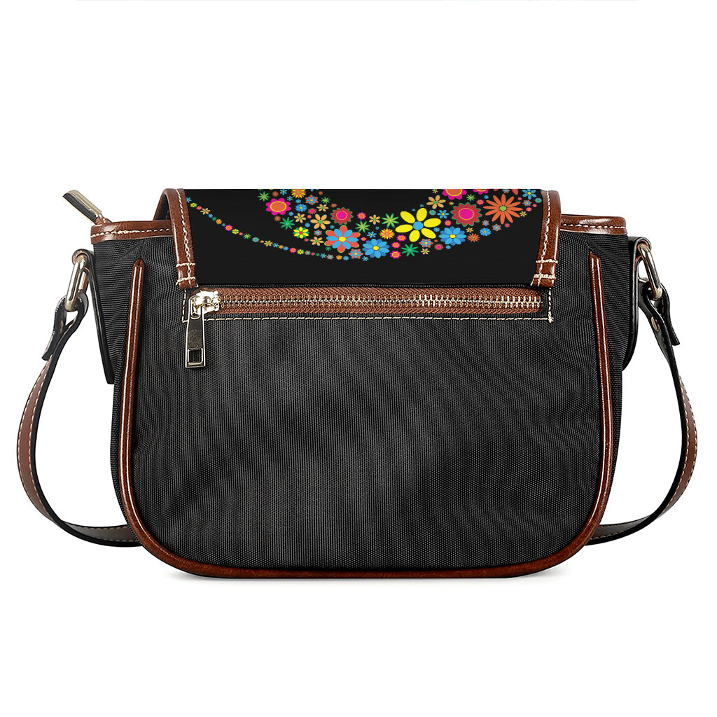 Colorful Flowers Yin Yang Print Saddle Bag