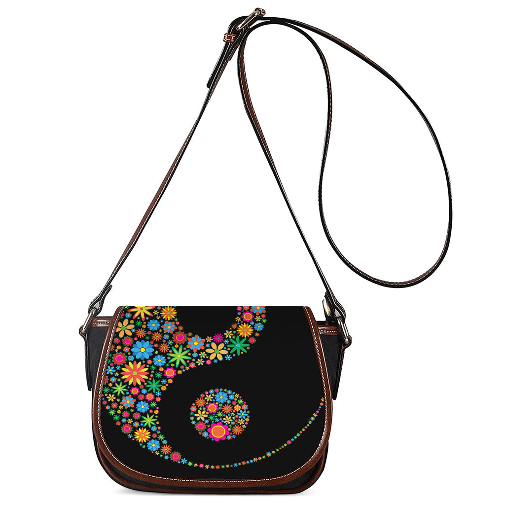 Colorful Flowers Yin Yang Print Saddle Bag