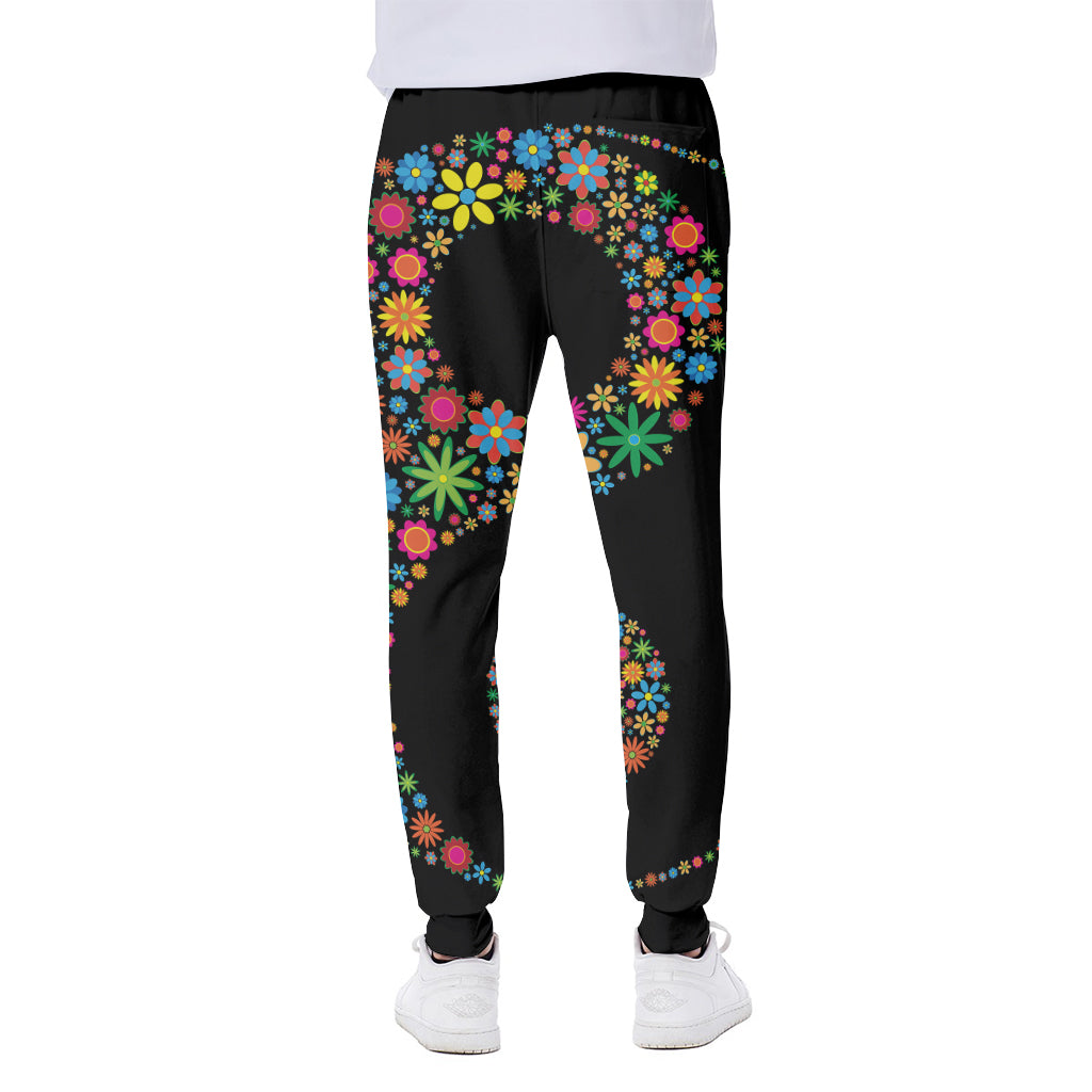 Colorful Flowers Yin Yang Print Scuba Joggers