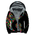 Colorful Flowers Yin Yang Print Sherpa Lined Zip Up Hoodie