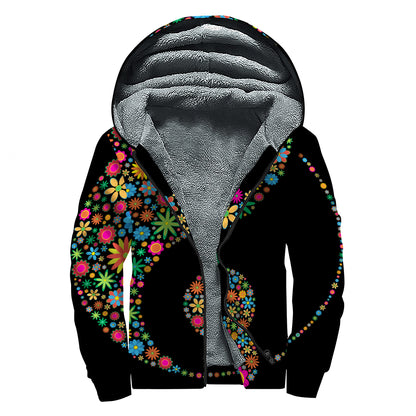Colorful Flowers Yin Yang Print Sherpa Lined Zip Up Hoodie