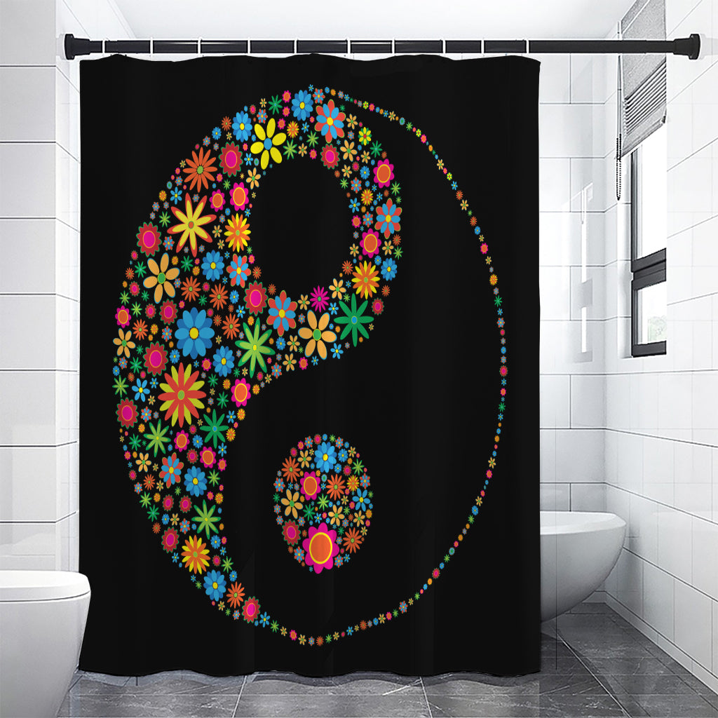 Colorful Flowers Yin Yang Print Shower Curtain